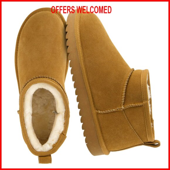 Genuine Suede Ankle Boots with Memory Foam and Faux Fur Lining